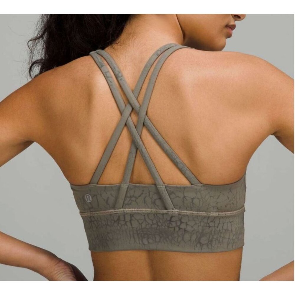Lululemon Energy Longline Bra Medium Support Size 8 Gray Thread Dye Rover Black - Picture 4 of 10